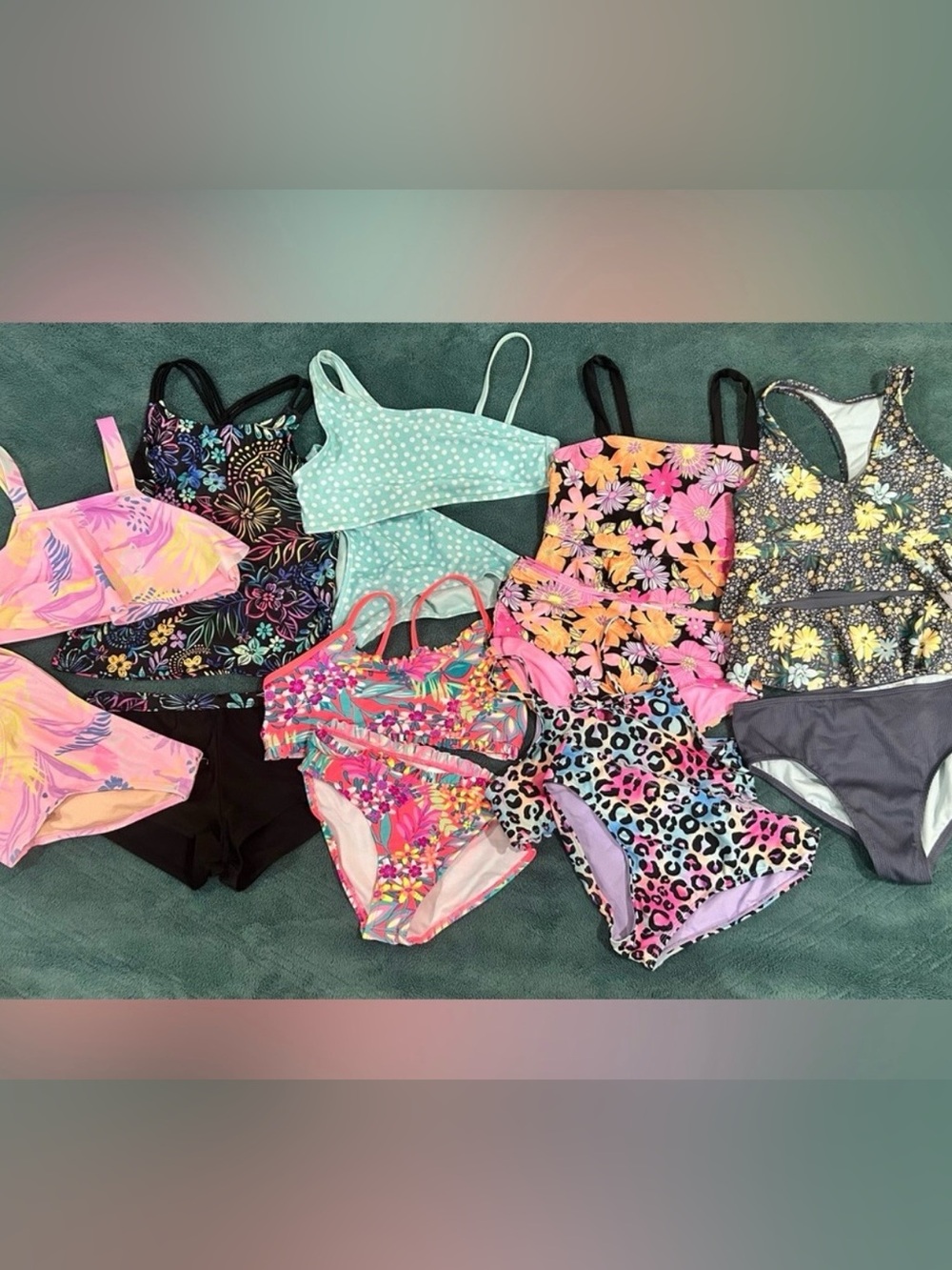 Swimsuit Bundle of 7 Multi-Color Floral & Print Two-Piece Girl’s Swimsuits